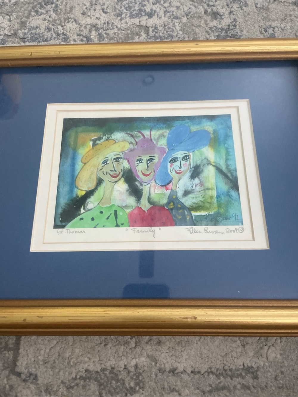 Vintage Ellen Swane "Family" Signed Art Print St Thomas Virgin Islands Framed